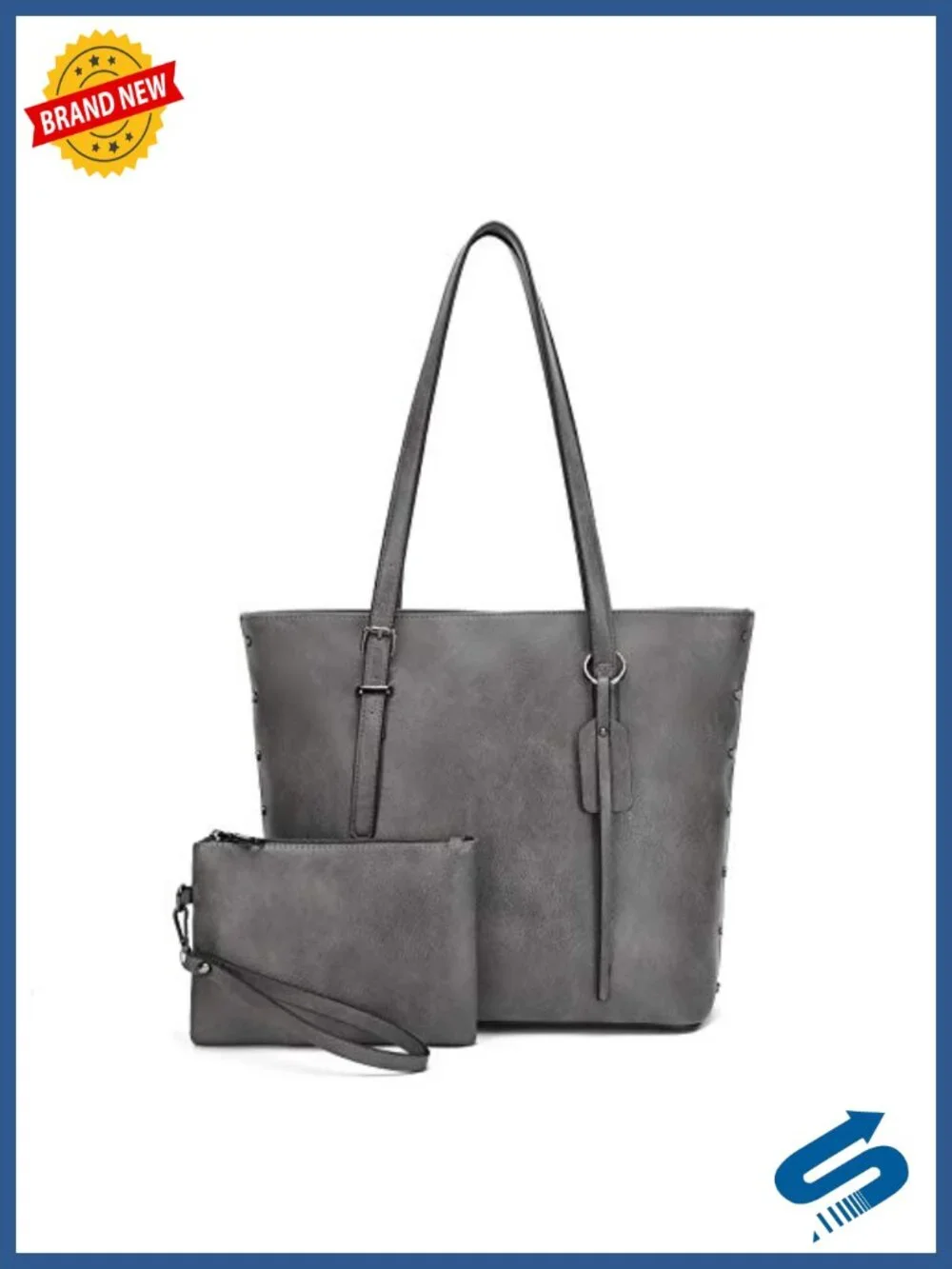 PU Leather Large Tote Handbag with Top Handle and Shoulder Strap